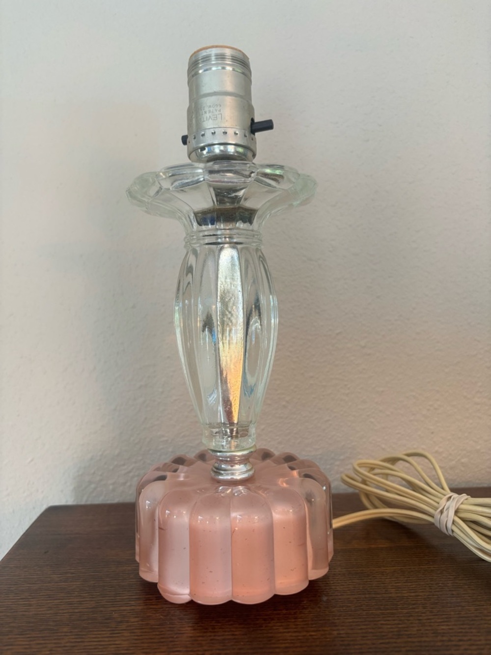 Vintage Glass Table Lamp with Pink Base